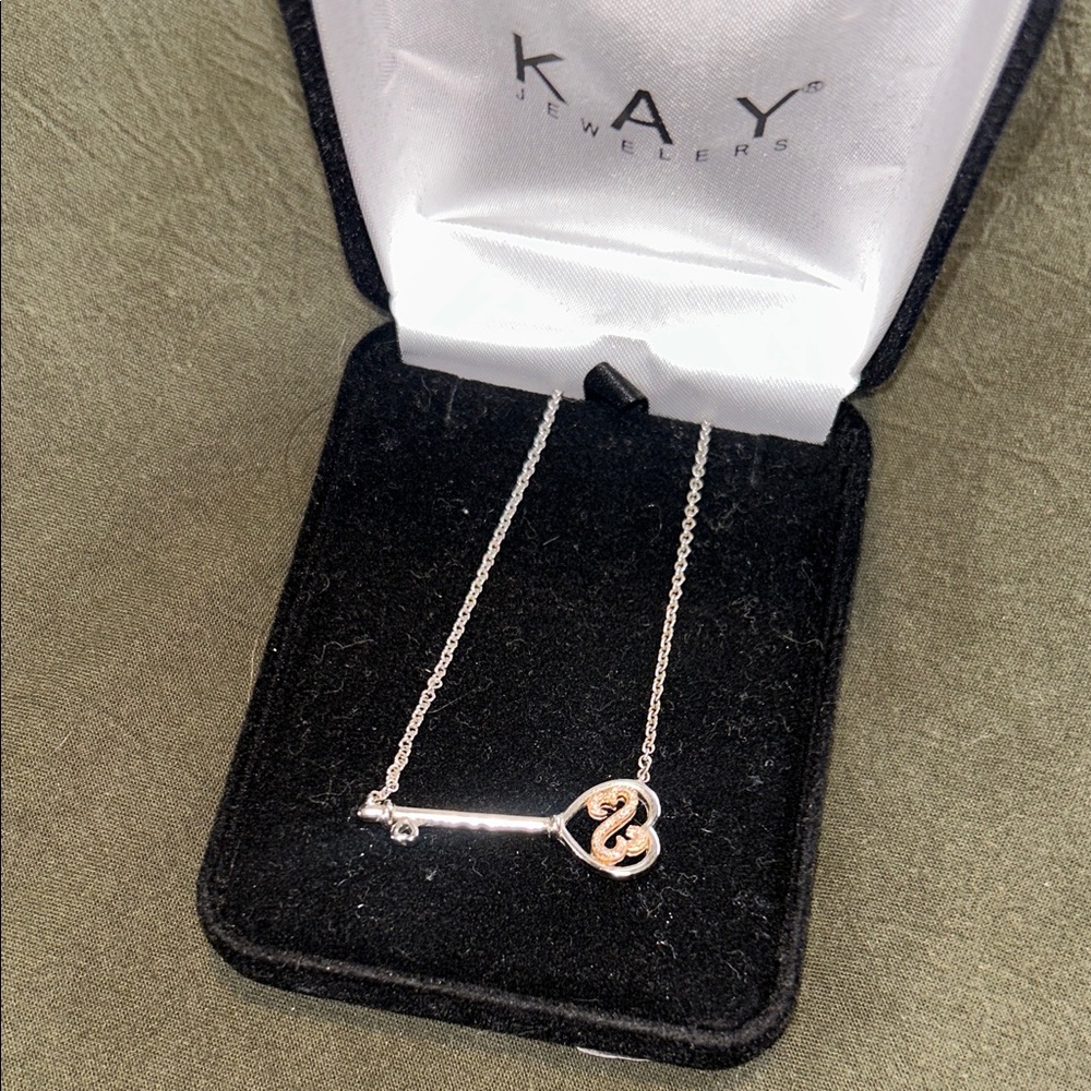 KAY Jewelers Key Heart Necklace - Two-Tone Silver & Rose Gold